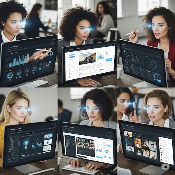 Professional working with AI-based tools to boost productivity" "AI tools comparison and recommendations for business growth"