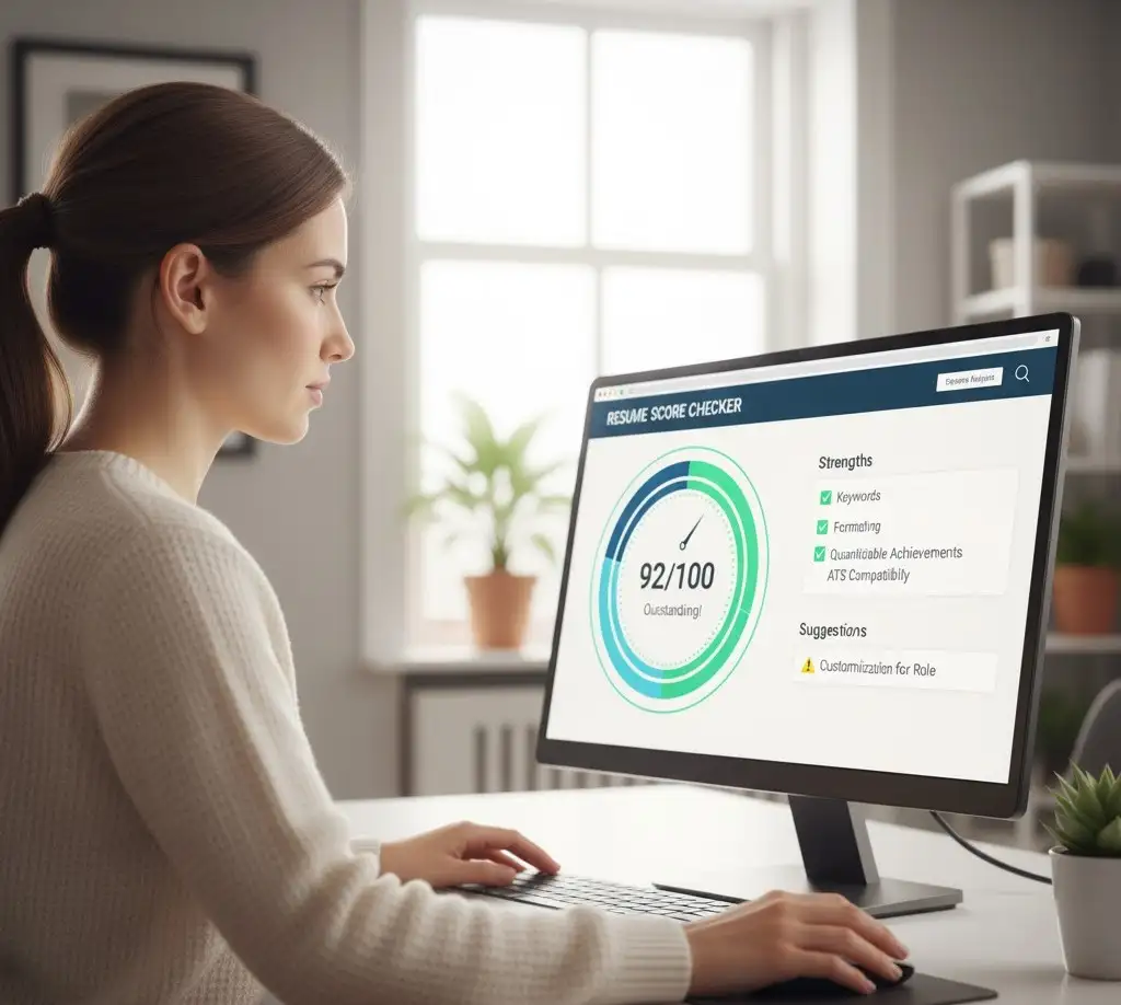 Resume Score Checker is being used by professional on computer screen