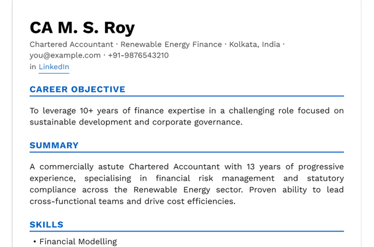 Snapshot of resume builder