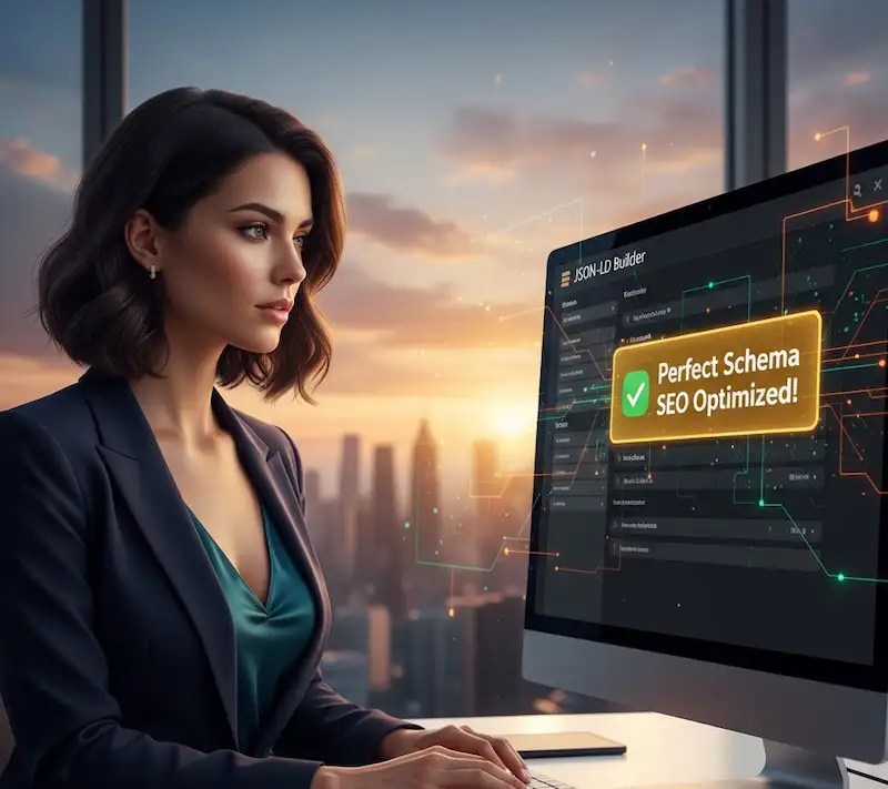 women is using the json-ld builder on her computer screen