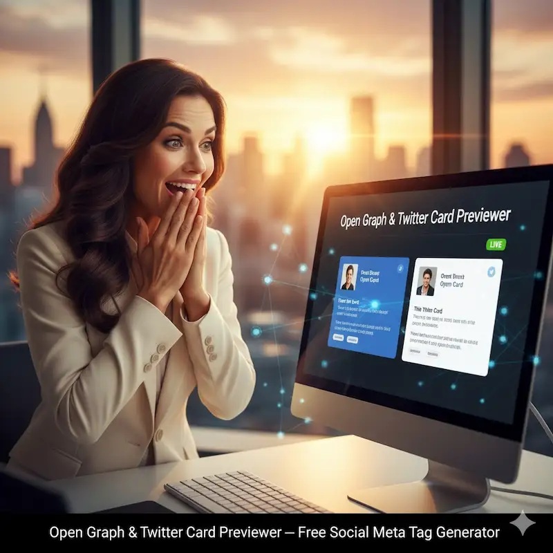 wow moment of women on using of Open Graph & Twitter Card Previewer — Free Tag Generator