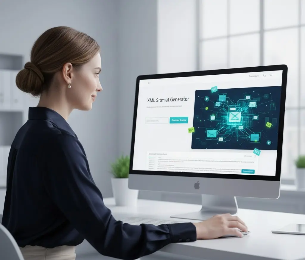 XML Sitemap Generator 1 XML Sitemap Generator tool is being used by professional on her computer screen.