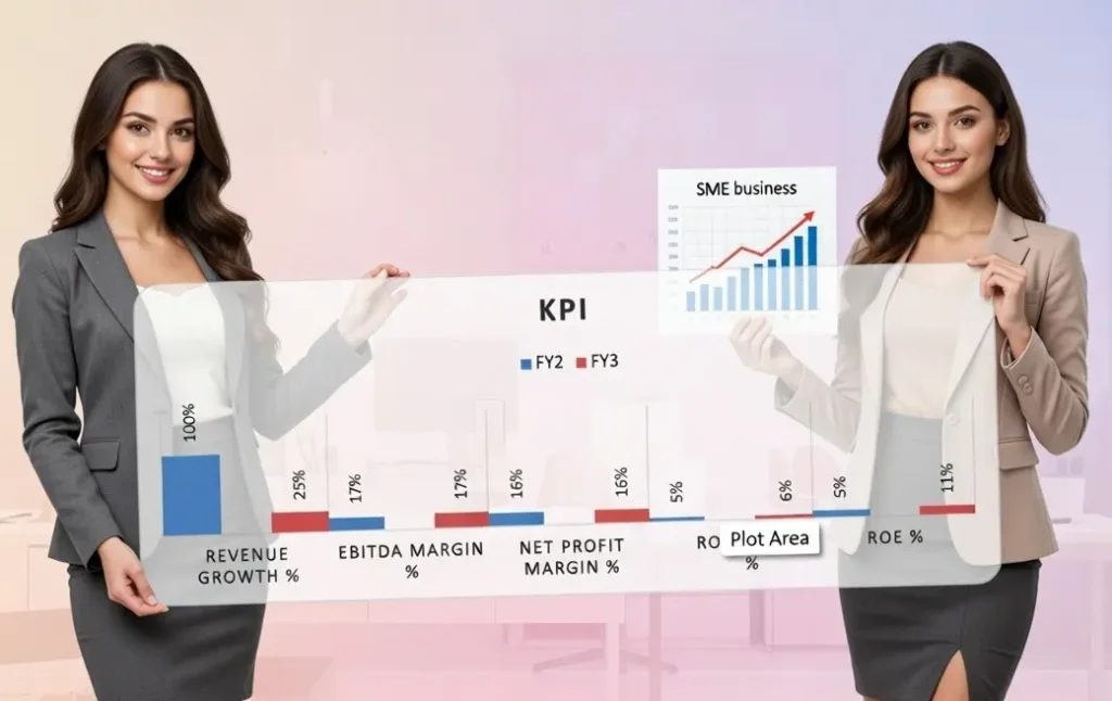 Advanced SME Financial Model Excel Template for Business Planning 5 Advanced SME Financial Model Excel Template KPI report with revenue, margin, and growth metrics.