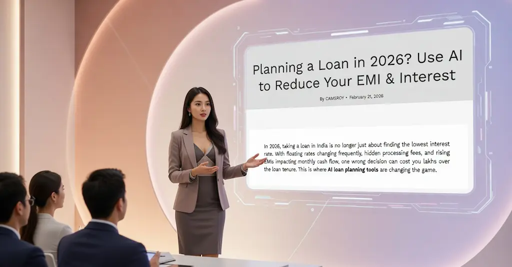 AI Loan Planning Tools in India (2026 Guide to Reducing EMI & Interest) 4 Indian woman planning loan EMI using AI-powered financial planning tools