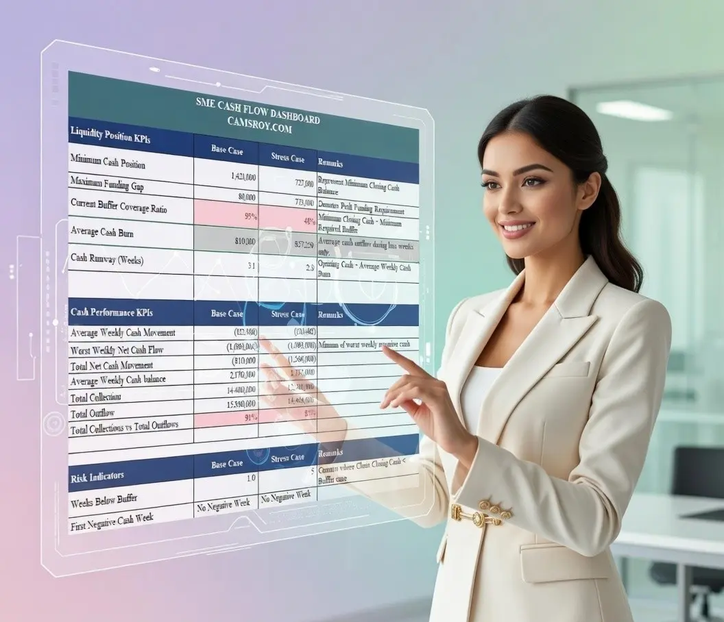13 Week Cash Flow Forecast Excel Template for SMEs (With Risk & Stress Testing) 7 cash flow forecast kpi dashboard