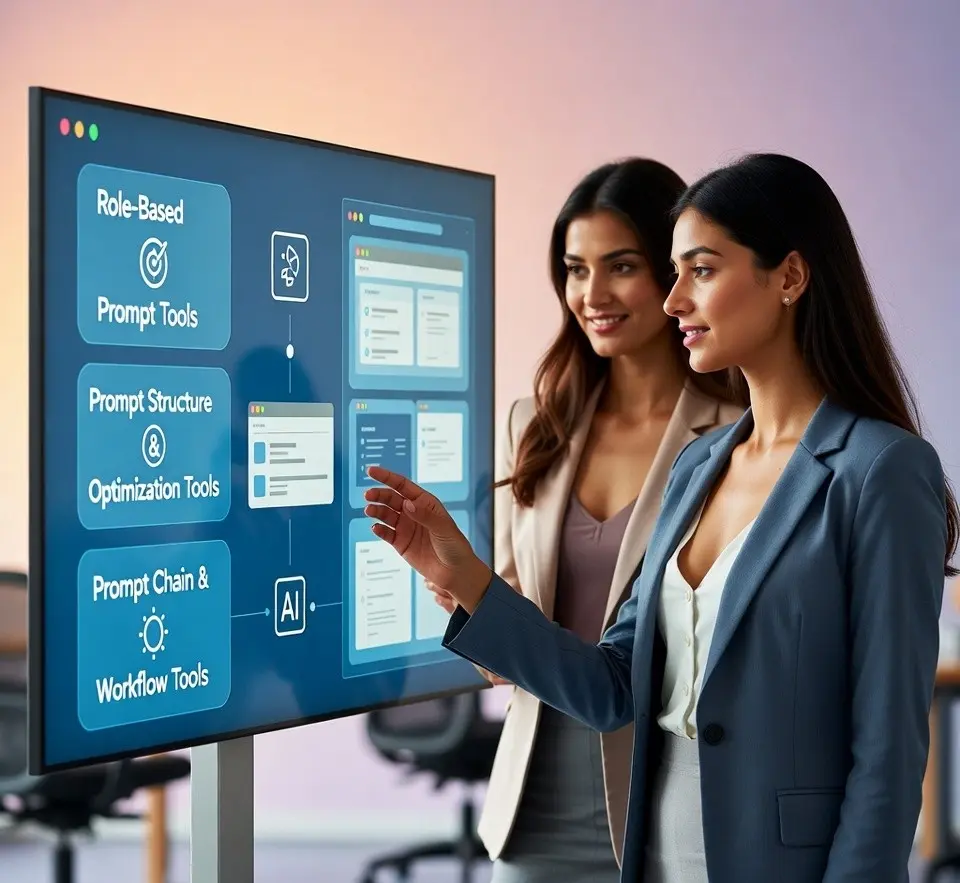 Business users applying AI prompt engineering tools to build structured AI workflows