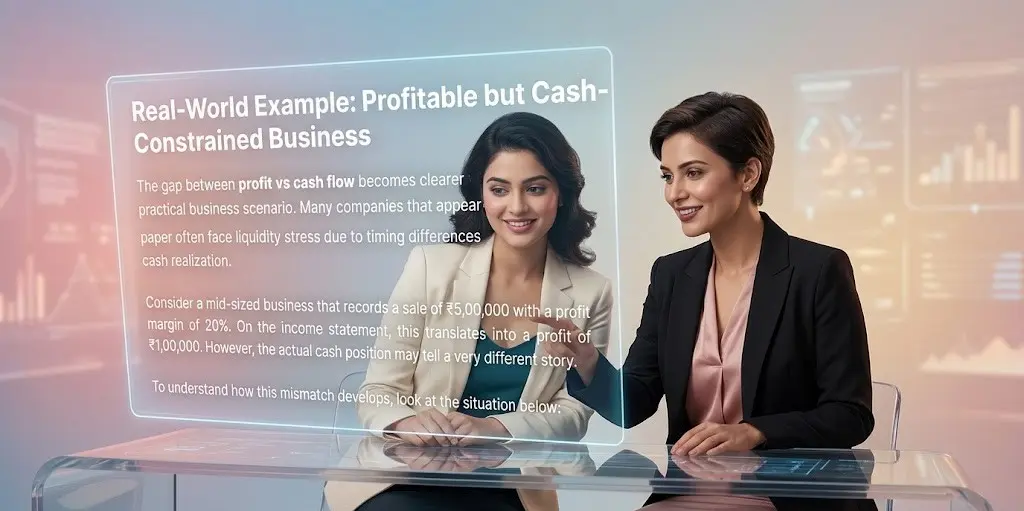 profit vs cash flow example explained by professionals in a business meeting