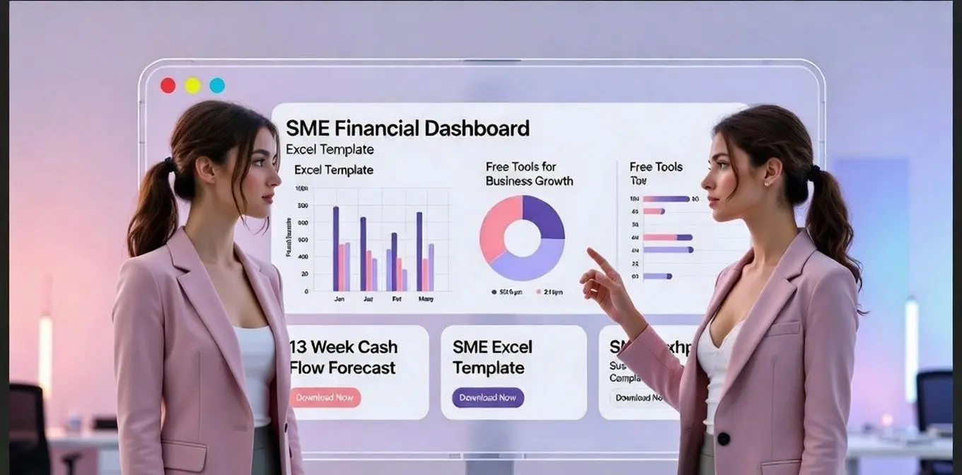SME dashboard best finance Excel templates showing cash flow and KPI charts
