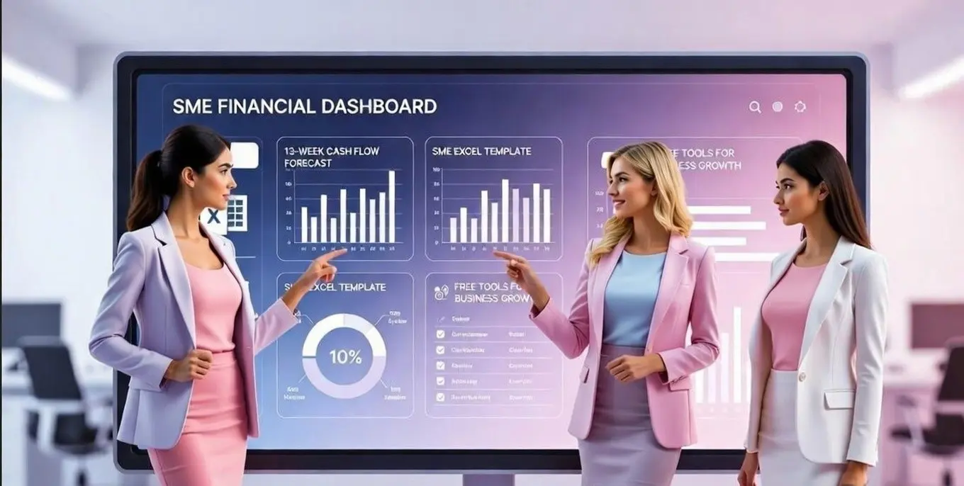 Download Finance Excel Templates with AI Prompts for ROI, Cash Flow & Budget Planning 1 free finance Excel templates dashboard interface with business analytics charts and performance metrics