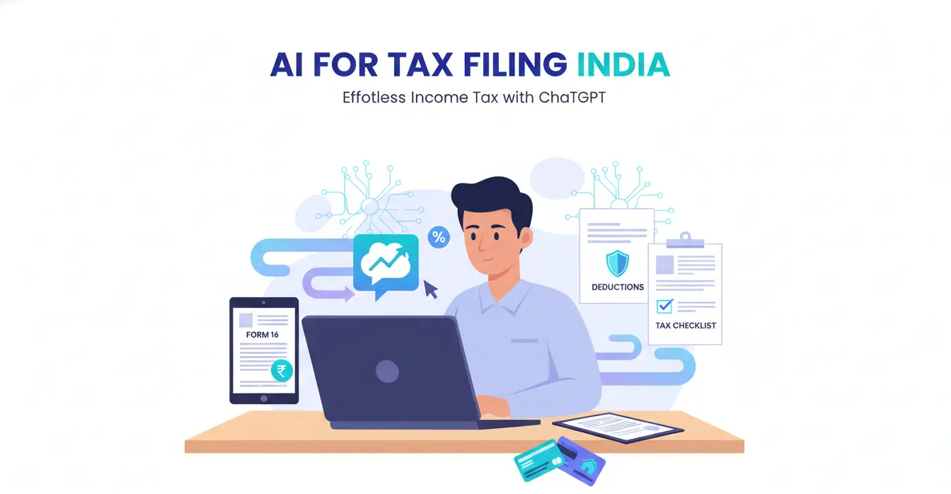 AI tools for income tax filing in India with digital tax workflow illustration