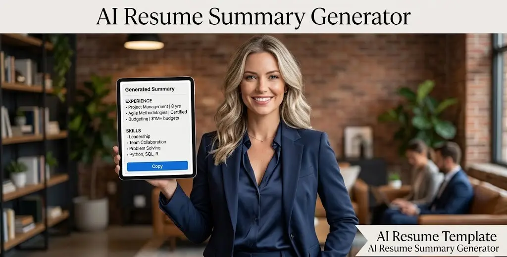 Professional using AI Resume Summary Generator to create an ATS-friendly resume summary for job applications