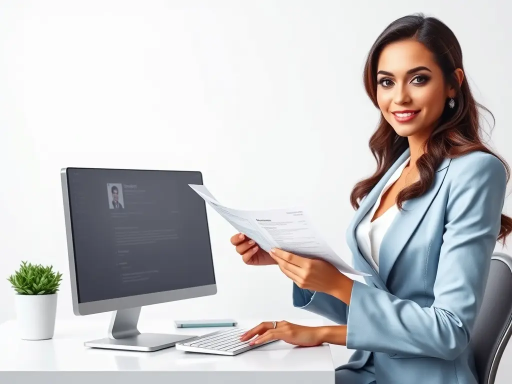 Professional woman reviewing resume documents while creating a strong professional resume summary