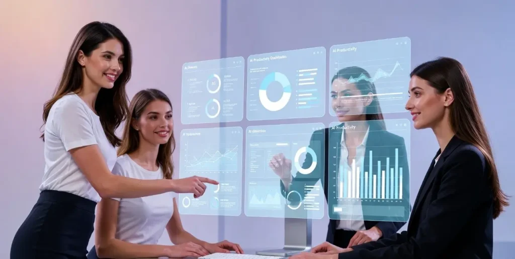 women showing ai workflow on modern saas screen