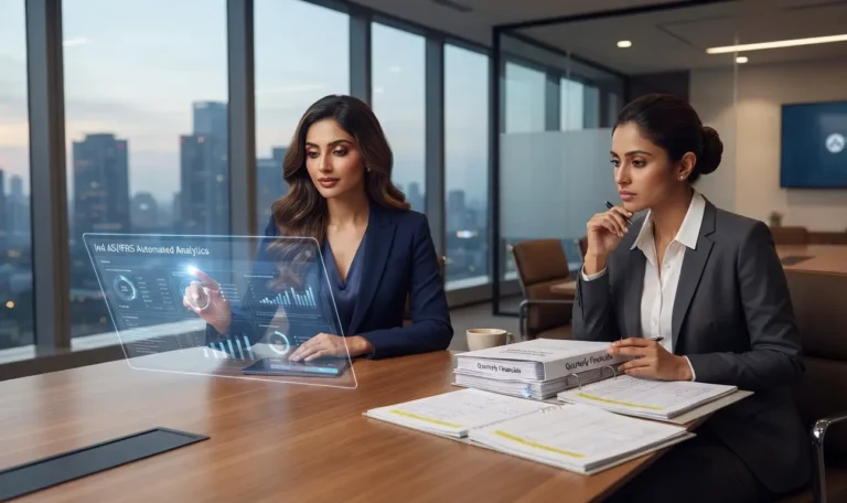 AI vs manual financial reporting comparison highlighting automation for routine tasks and human judgement for accounting decisions.
