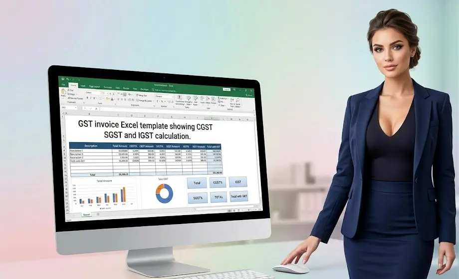 GST invoice Excel template showing CGST SGST and IGST calculation
