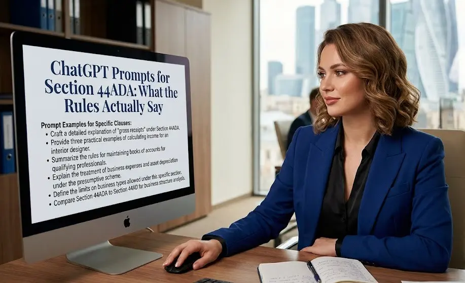 ChatGPT prompts for Section 44ADA to plan presumptive taxation, freelancer income and tax calculations